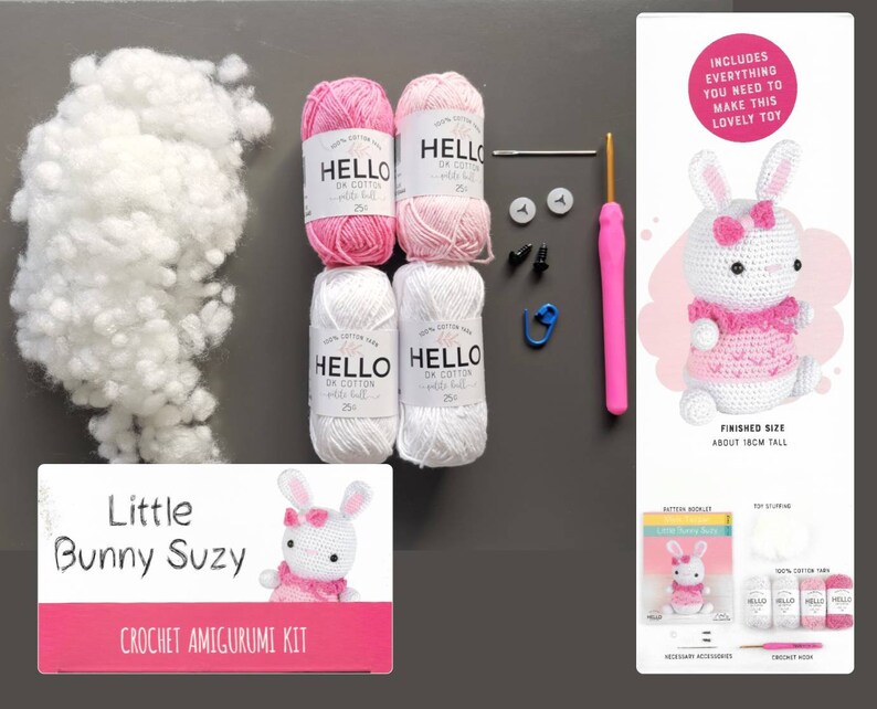 Little Bunny Suzy Diy Amigurumi Kit Large Crochet Toy Learn to Diy Crochet Gift Doll Cute Amigurumi Pattern CROCHET KIT AMIGURUMI