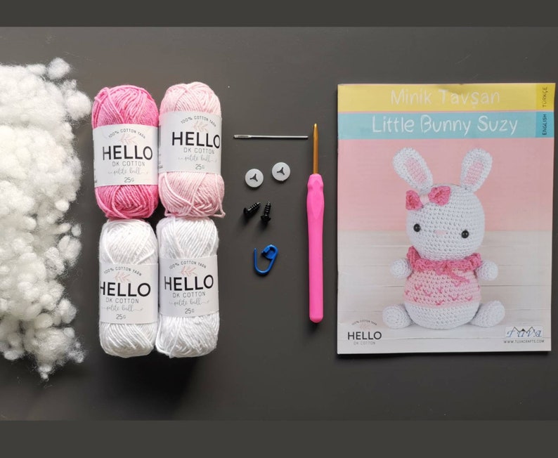 Cute Amigurumi Pattern Little Bunny Suzy Diy Amigurumi Kit CROCHET KIT AMIGURUMI Large Crochet Toy Learn to Diy Crochet Gift Doll