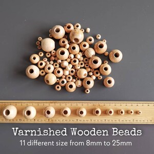 VARNISHED WOODEN BEADS -  11 Size Natural Wooden Macrame Beads, Round Wooden Beads for Dream Catchers, Bags, Jewellery Diy Crafts