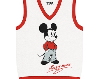 Mickey Mouse Signature Stickad Väst med V-ringning och Röd Kant