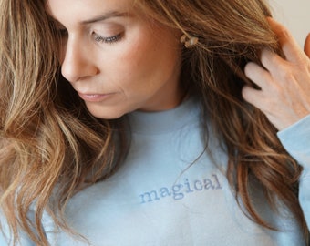 Magical Tone On Tone Light Blue Embroidered Sweatshirt