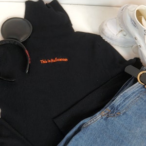 This Is Halloween Embroidered Ribbed Black Turtleneck
