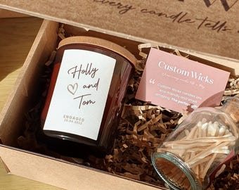Personalised Engagement Candle – Custom Gift with Names & Date – Handmade Keepsake for Couple