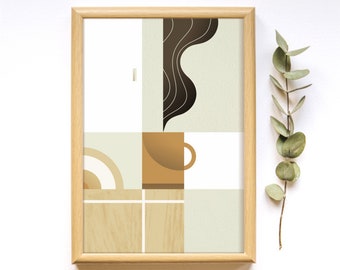 Morning Coffee - Art Deco Minimal Geometric Modern printable -Wall Art Print for Cafe Kitchen Restaurant