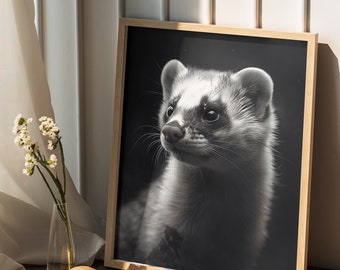 Black and White Ferret Poster | Unique Wildlife Art | Elegant Home Decor Print | Perfect Gift for Animal Enthusiasts