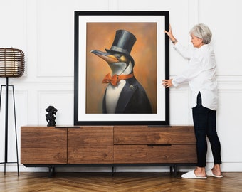 Stylish Penguin in Black Suit | Celebrity Mashup Art | Unique Wall Art Print | Home Decor Poster