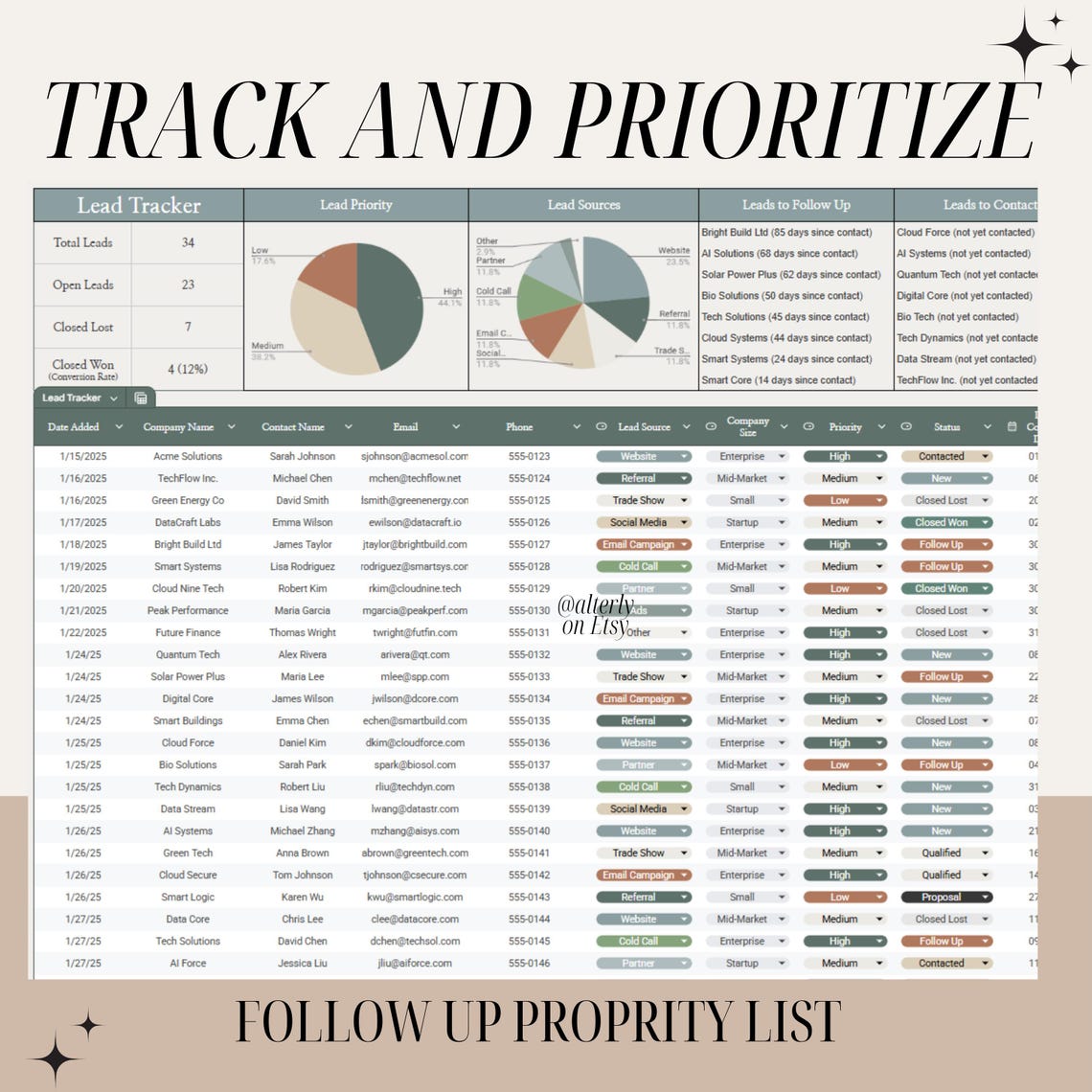Lead Tracker & CRM Template | Google Sheets Sales Database | Small ...