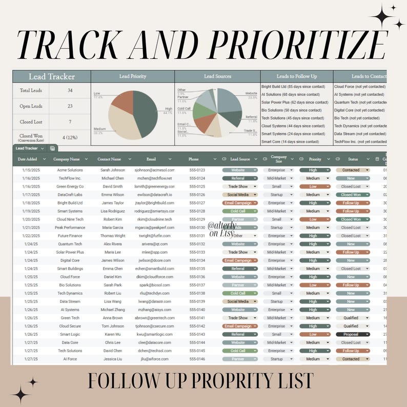 Lead Tracker & CRM Template | Google Sheets Sales Database | Small ...