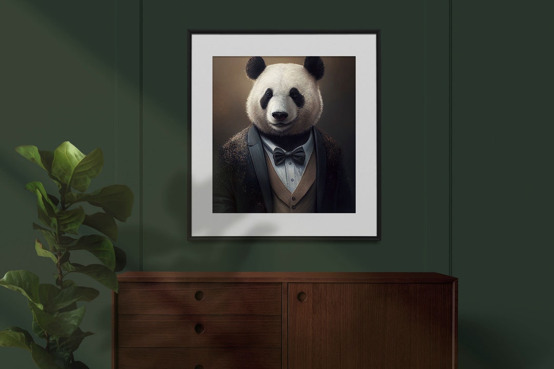 Panda in Suit Illustration Wall Art Poster Print | Vintage Cute Animal ...
