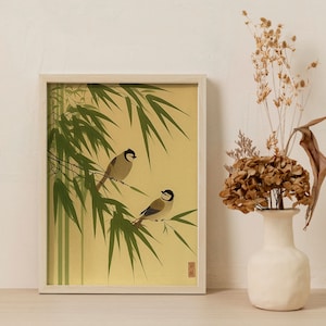 Bamboo and Sparrows Poster - Zen-Inspired Japanese Wall Art, Woodblock Print |  Chinese, Minimalist, Simple | Living Room, Bedroom