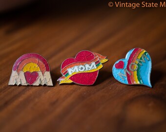 Vintage variety Mom Tattoo Heart, I Love Mom, Rainbow MOM,  I Heart Mom, Enamel Backpack pin - Collectable Pins