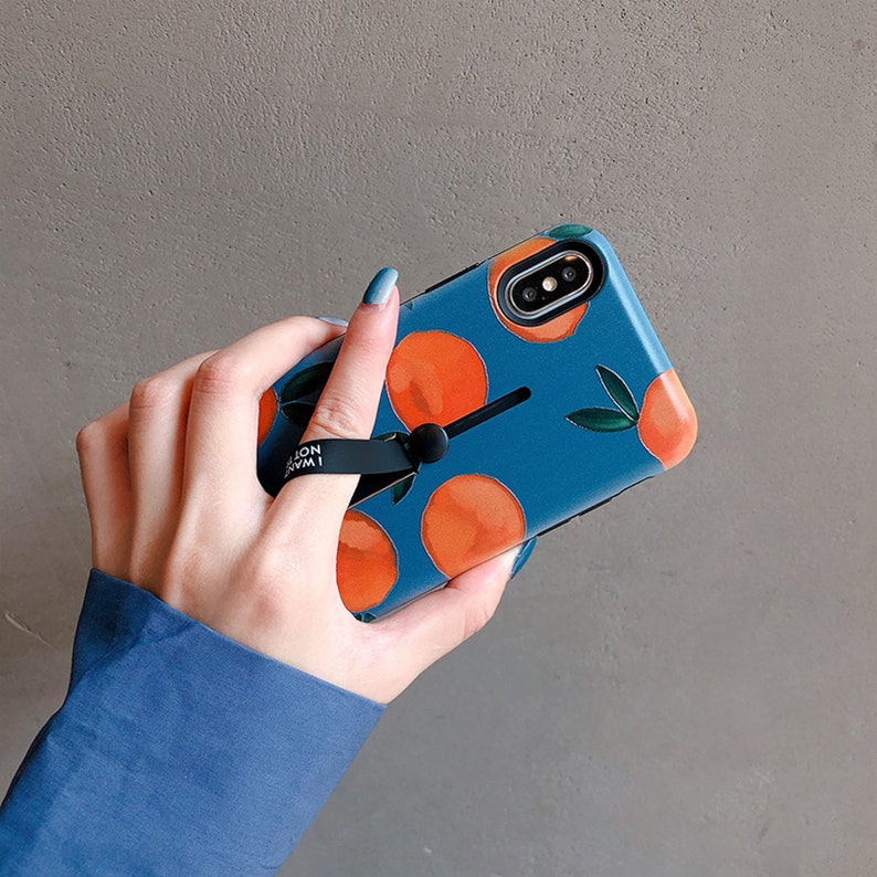 Retro orange painting loop finger grip phone case with back Etsy