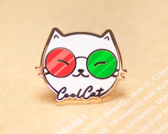 Vision Therapy Cool Cat Glasses Gold Enamel Pin || Optometrist & Vision Therapist Enamel Pins
