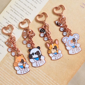 Animal Eye Doctor Rose Gold Keychains (Dr. Corgi, Dr. Koala, Dr. Panda, Dr. Shiba Inu) || Optometry & Ophthalmology Keychains