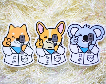 Animal Eye Doctor Sticker (Dr. Panda, Dr. Shiba Inu, Dr. Koala, Dr. Corgi) || Optometry & Ophthalmology Vinyl Stickers