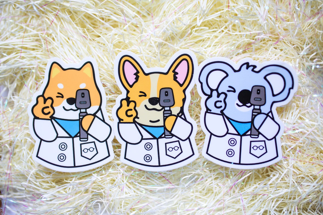 Animal Eye Doctor Sticker dr. Panda, Dr. Shiba Inu, Dr. Koala, Dr