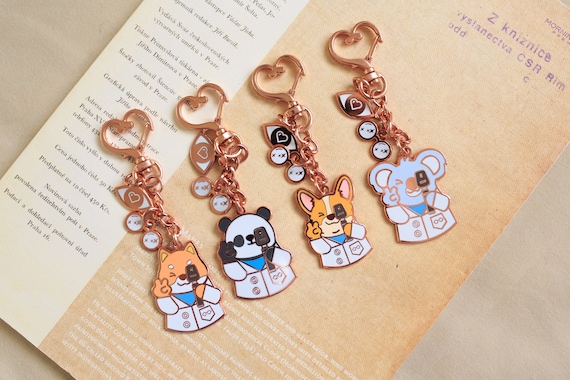 Animal Eye Doctor Rose Gold Keychains (Dr. Corgi, Dr. Koala, Dr. Panda, Dr. Shiba Inu) || Optometry & Ophthalmology Keychains