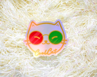 Vision Therapy Cool Cat Glasses Holographic Sticker || Optometrist, Vision Therapist, and Ophthalmologist Vinyl Stickers