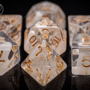 Essence of Light DnD dice set perfect gift for fans of Dungeons and Dragons, Pathfinder or any other D20 TTRPG Smoke dice 119