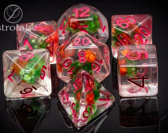 Druidcraft Flower Amaryllis DnD dice set perfect Christmas gift for fans of Dungeons and Dragons, Pathfinder or other D20 TTRPG Druid set