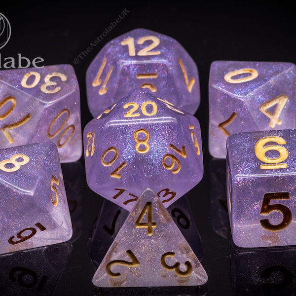 Arcane Crystal Purple DnD dice set perfect gift for fans of Dungeons and Dragons, Pathfinder or any D20 Tabletop RPG Glitter