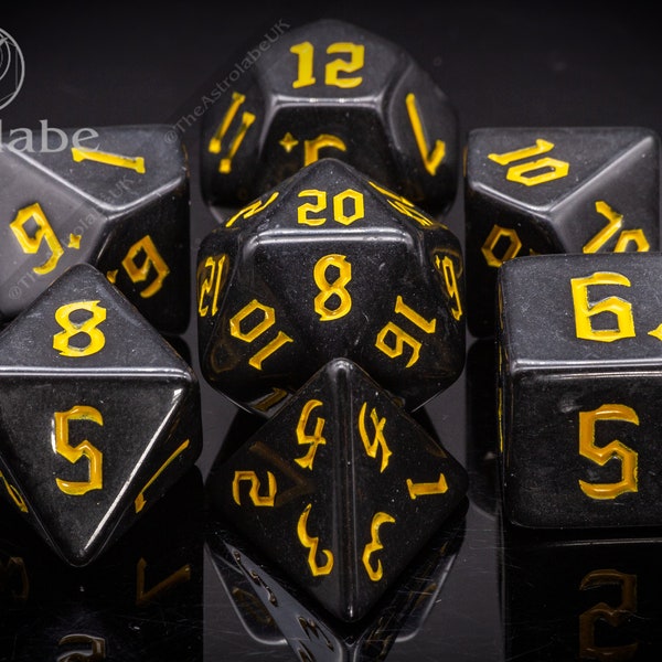 Yellow Soulstone DnD dice set perfect Christmas gift for fans of Dungeons and Dragons, Pathfinder or any other D20 Tabletop RPG 96