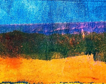 Landscape Art Card: Sea Fields Sky Horizon print