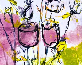 Wild Seedheads Art Card: Contemporary paint & ink print