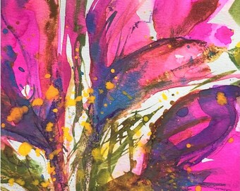 Pink Floral Art Card: Watercolour Painting print