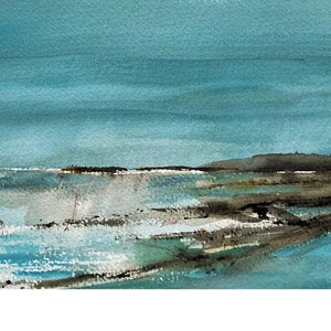 Contemporary Coastal Art Card from original, Waves rocks seascape blank card, Cornwall inspired painting card, Beach scene greeting blank image 1