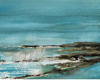Contemporary Coastal Art Card from original, Waves rocks seascape blank card, Cornwall inspired painting card, Beach scene greeting blank