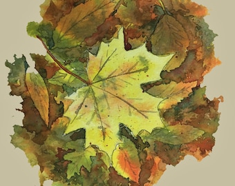 Autumn Leaves Art Card : Original watercolour painting print