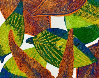 Autumn Leaves Art Card : Monotype Collage print