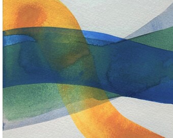 Coastal Abstract Art Card: Sun Sea Sand Watercolor Seascape