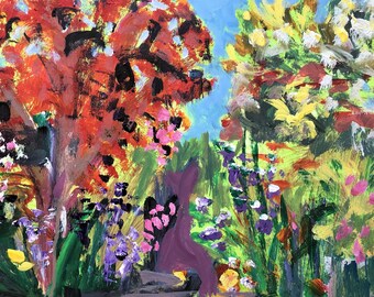 Maple Tree Art Card: Floral Garden Painting