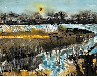 River Sunset Art Card: Landscape Painting print
