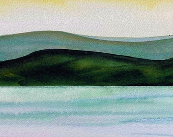 Wales Art Card from original, Cardigan Bay Snowdonia greeting, Contemporary Coastal Landscape card, Hills & Sea watercolour blank card