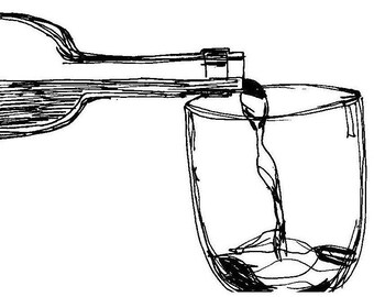 Wine Bottle & Glass Art Card: Ink Drawing print