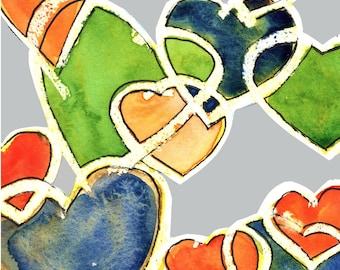 Hearts Art Card: Funky Valentine or Anniversary Greeting