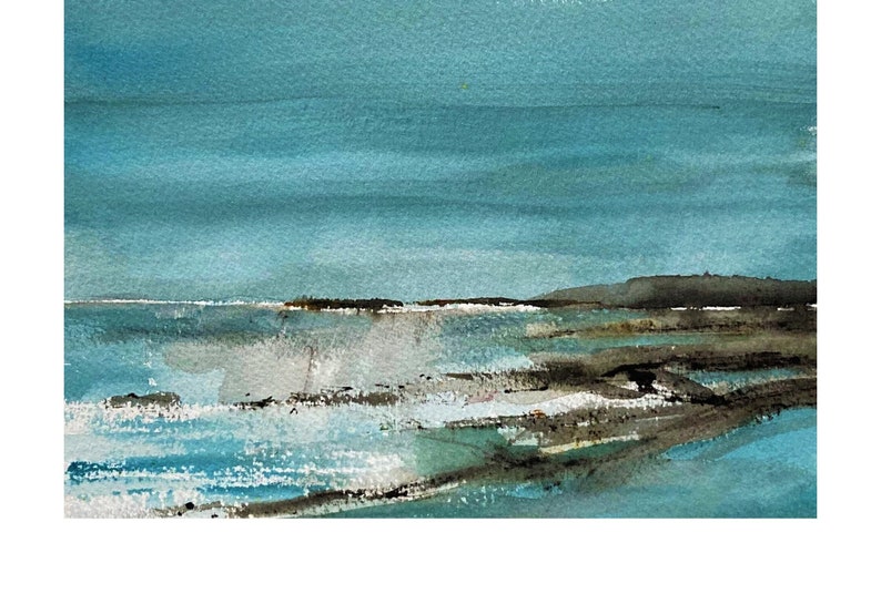 Contemporary Coastal Art Card from original, Waves rocks seascape blank card, Cornwall inspired painting card, Beach scene greeting blank image 1