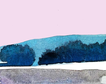 Winter Landscape Art Card: Sky Hills Trees Snow painting print