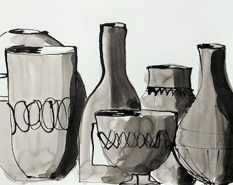 Pottery Art Card: Ceramics Ink Drawing print