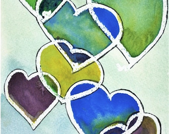 Hearts Art Card: Funky Valentine or Anniversary Watercolour