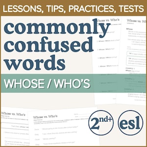 Whose vs. Who&#39;s - Learning English Grammar Worksheets for 2nd Grade & Up, ESL, Homonyms, Commonly Confused Words