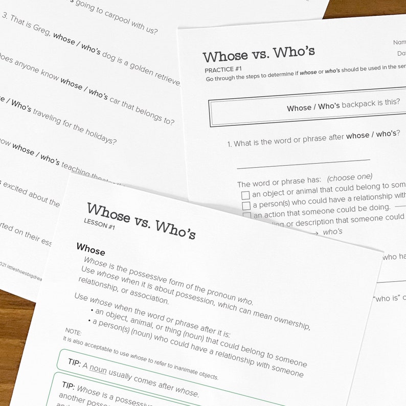 Whose Vs. Who's - Learning English Grammar Worksheets for 2nd Grade ...