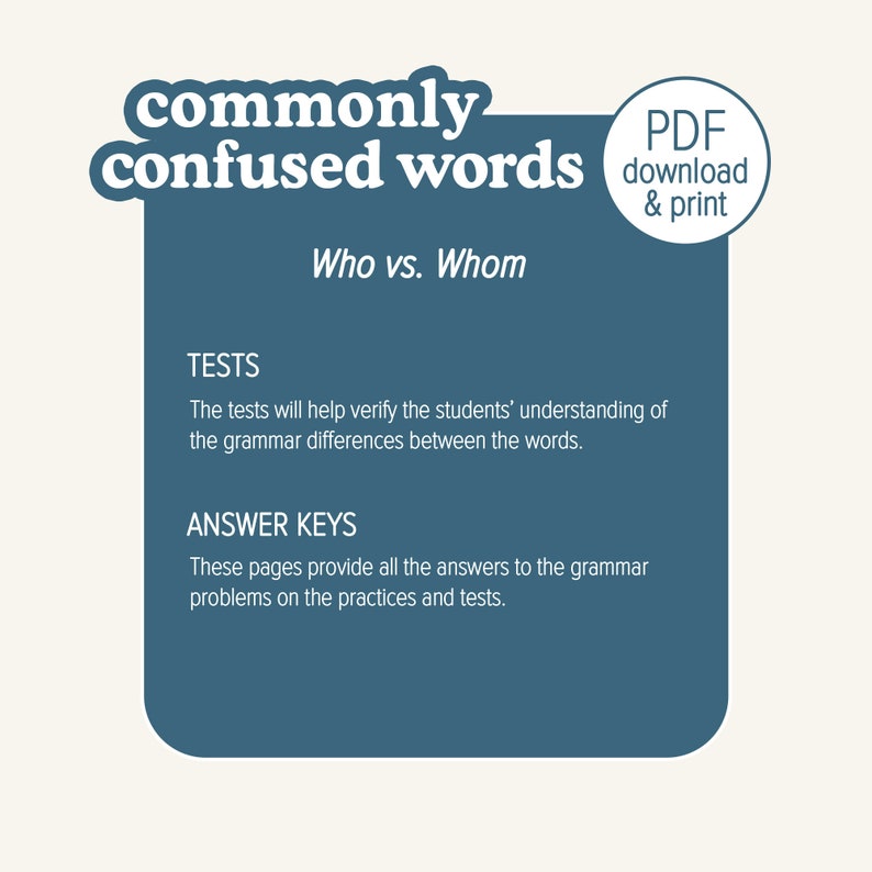 Who Vs. Whom English Grammar Worksheets for 2nd Grade & Up, ESL ...