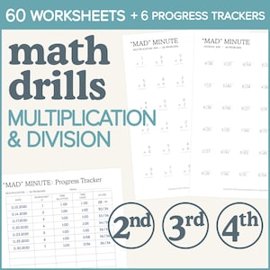Multiplication and Division Timed Math Drills Worksheets, Homeschool Printables, 2nd grade, 3rd grade, 4th grade