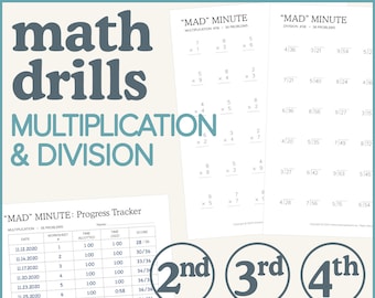 Multiplication and Division Timed Math Drills Worksheets, Homeschool Printables, 2nd grade, 3rd grade, 4th grade