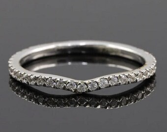 Curved Diamond Band, Half Eternity Wedding Band, Round Cut Diamond Ring, Stackable Engagement Ring, Matching Dainty Band, 14K Gold Ring