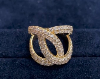 Halb Eternity Ring, Micro Pave Runder Diamantring, Moissanite Verlobungsring, Criss Cross Ring, Crossover Ring, 14k Goldring